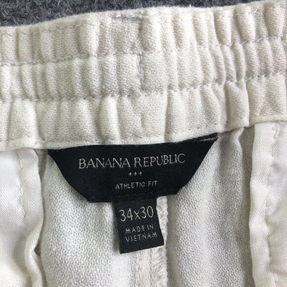 Banana Republic Pants Mens 34 Beige Linen Blend Drawstring Elastic Button Beach - Picture 3 of 12